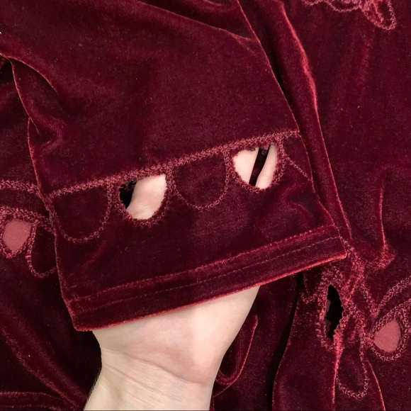 Cherry Krave Crushed Velvet/Velour Deep Red Shirt - Picture 6 of 9